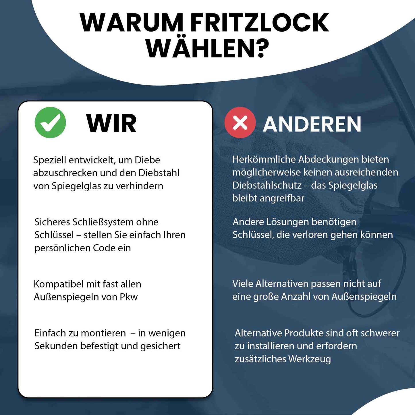 FritzLock Spiegelhülle – Diebstahlschutz für Außenspiegel - Fritzlock Germany